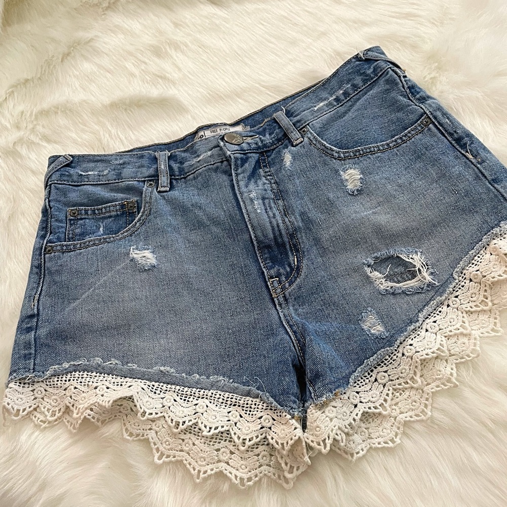 Free People distressed shorts with lace